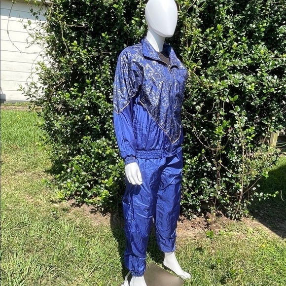 VINTAGE Chaver Graphic Print Royal Blue Parachute Ski Jacket & Pants - Picture 3 of 15